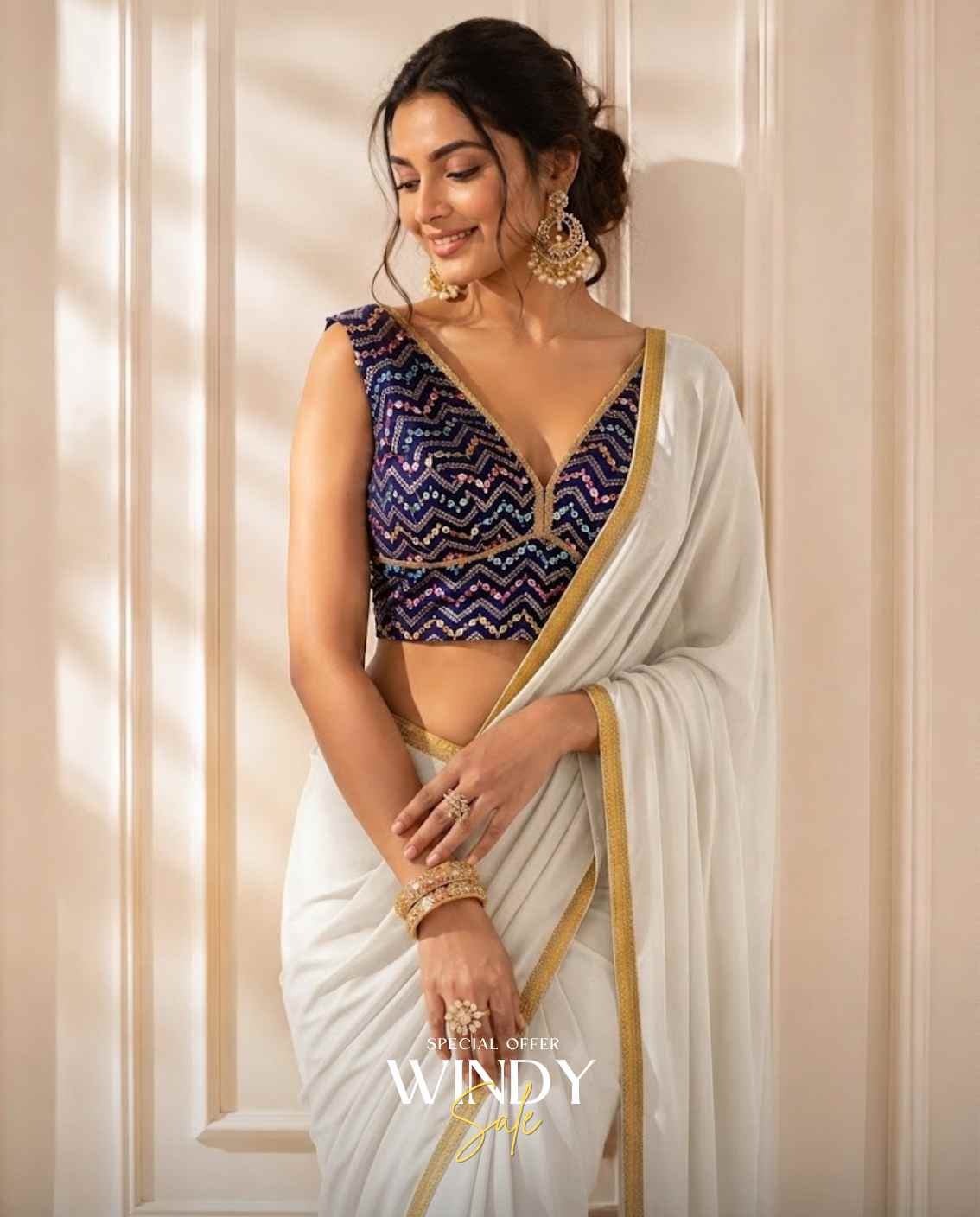 Chiffon Saree, paired beautifully with a richly detailed Embroidery Jacket. - Image 2