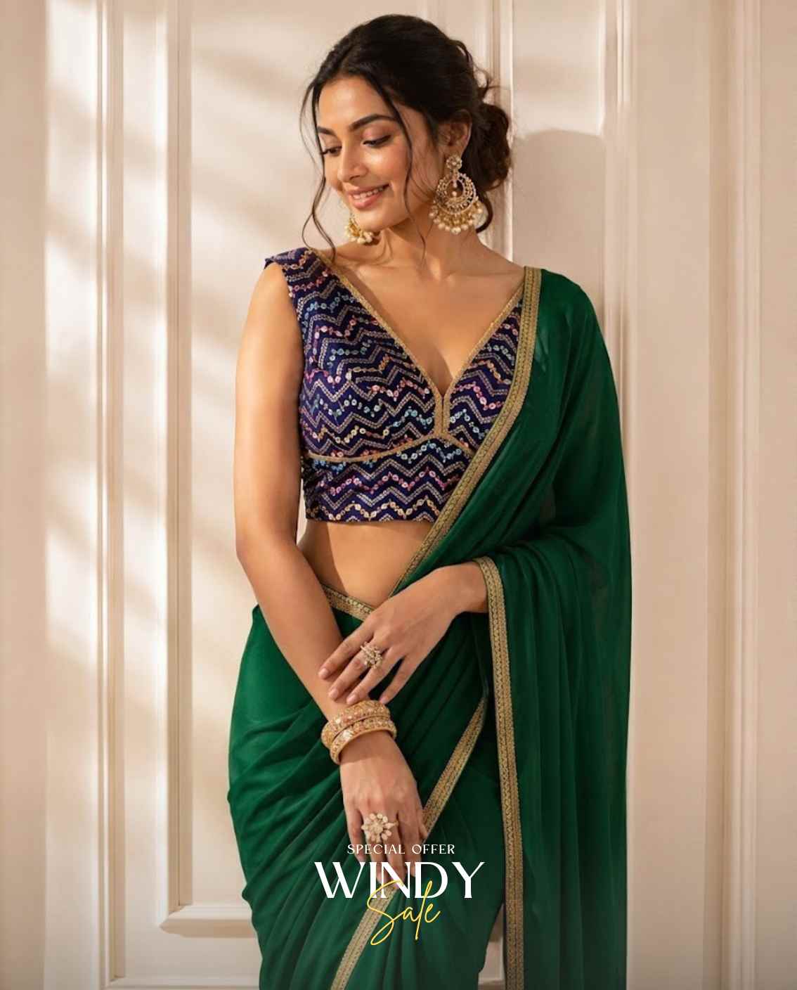 Chiffon Saree, paired beautifully with a richly detailed Embroidery Jacket. - Image 3