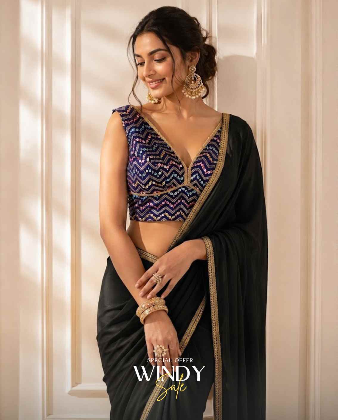 Chiffon Saree, paired beautifully with a richly detailed Embroidery Jacket. - Image 4