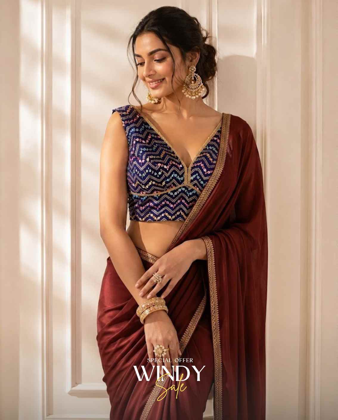 Chiffon Saree, paired beautifully with a richly detailed Embroidery Jacket. - Image 5