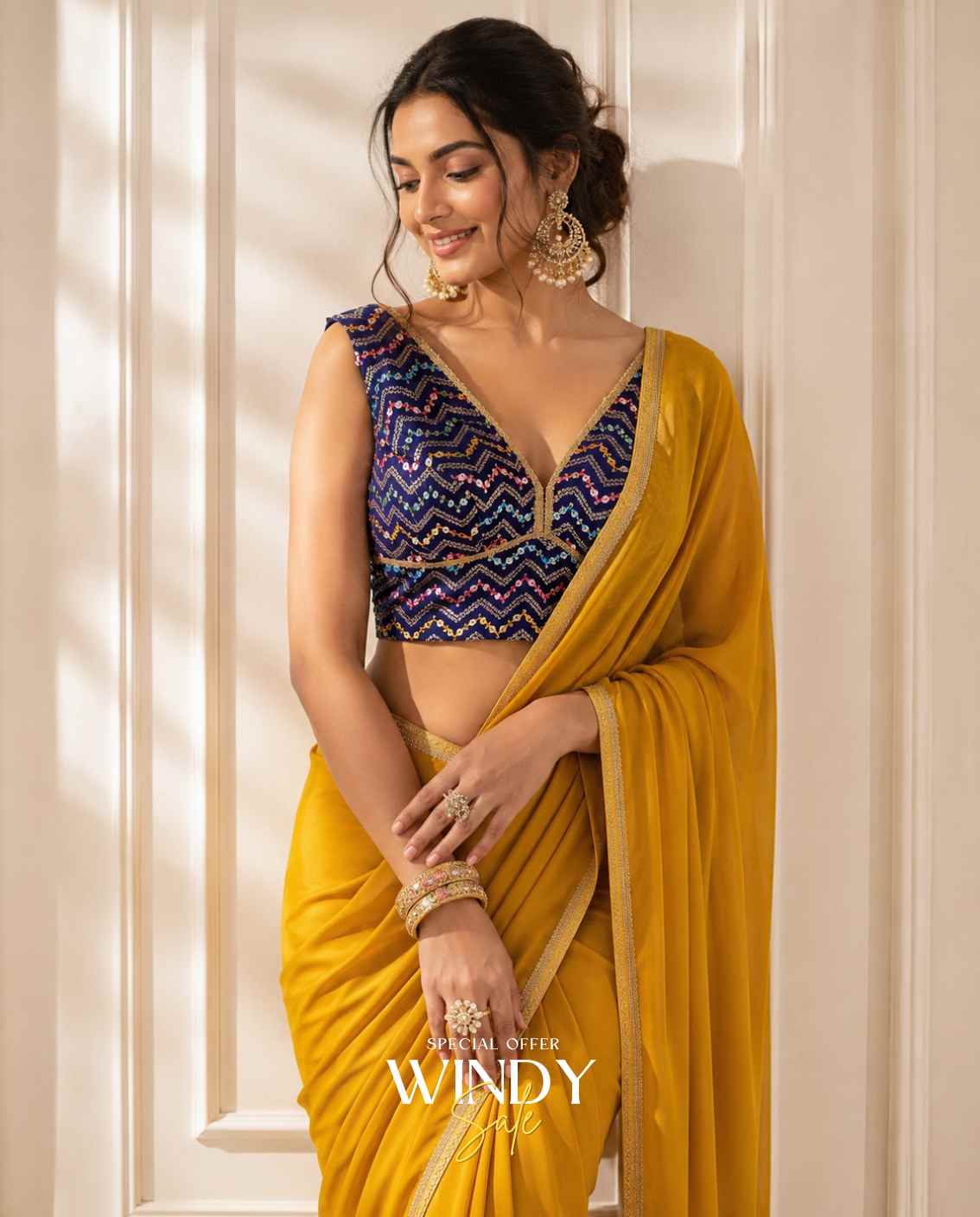 Chiffon Saree, paired beautifully with a richly detailed Embroidery Jacket.