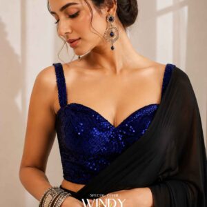 goegetee saree small sequis blue saree jacket