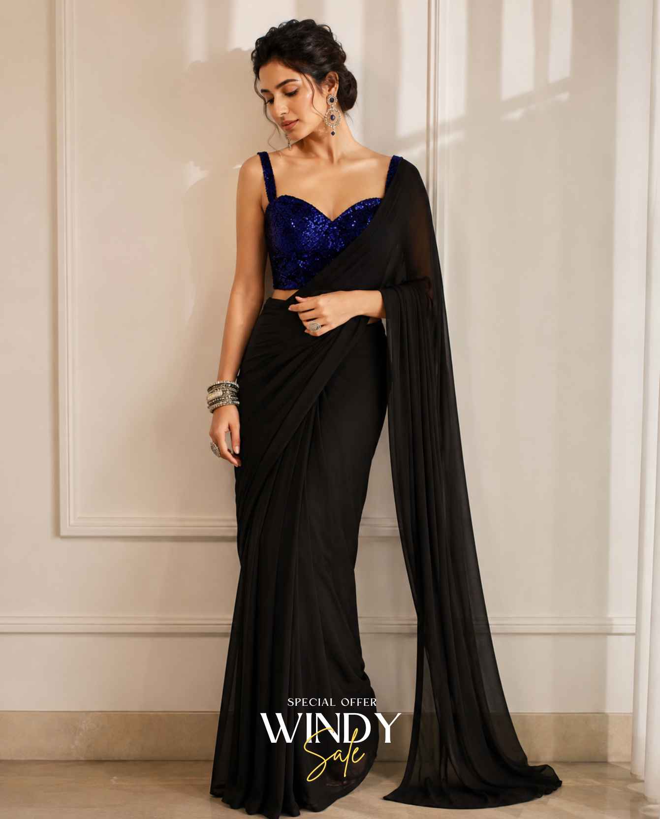 goegetee saree small sequis blue saree jacket - Image 10