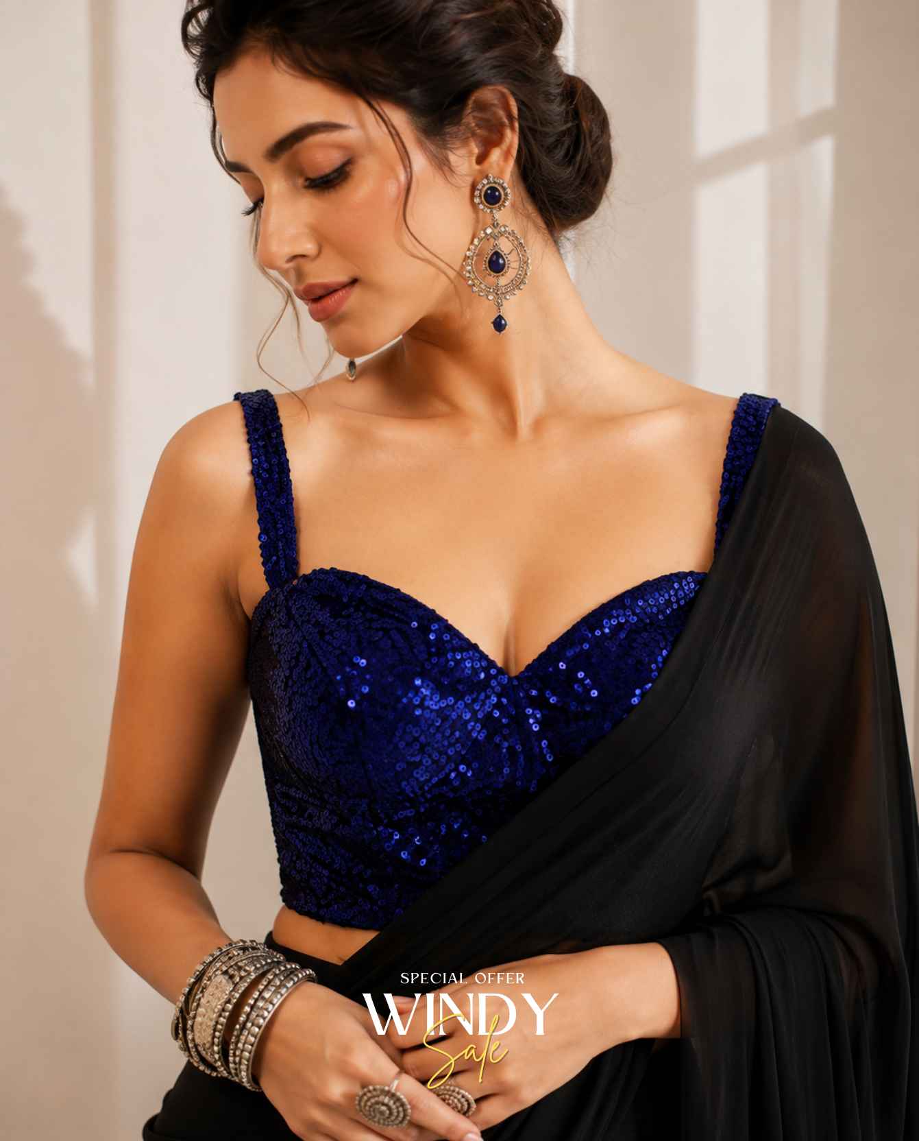goegetee saree small sequis blue saree jacket