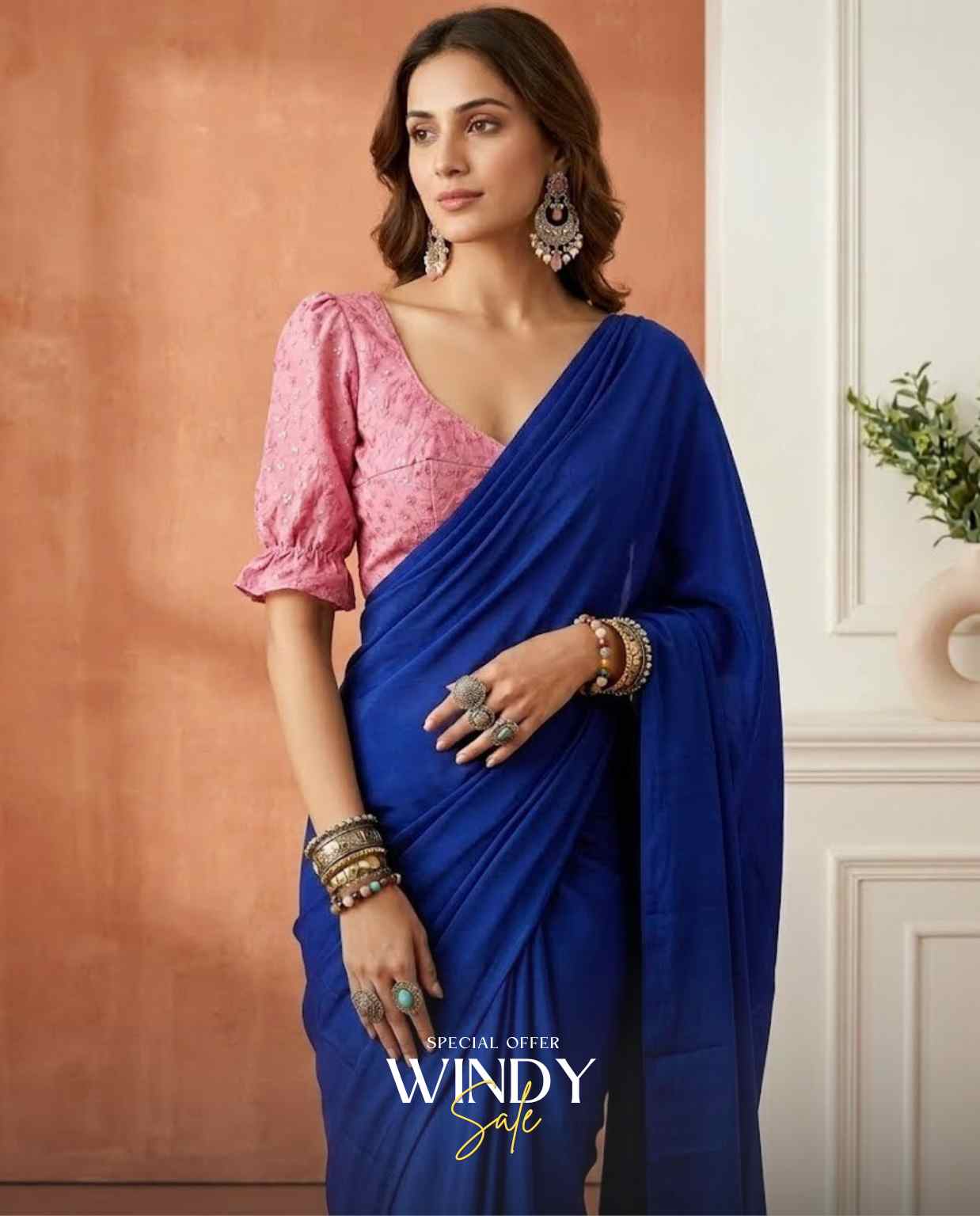 Georgette saree and long puff sleeve jacket - Image 9