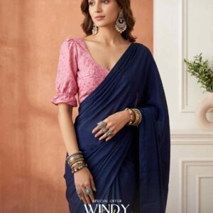 Georgette saree and long puff sleeve jacket