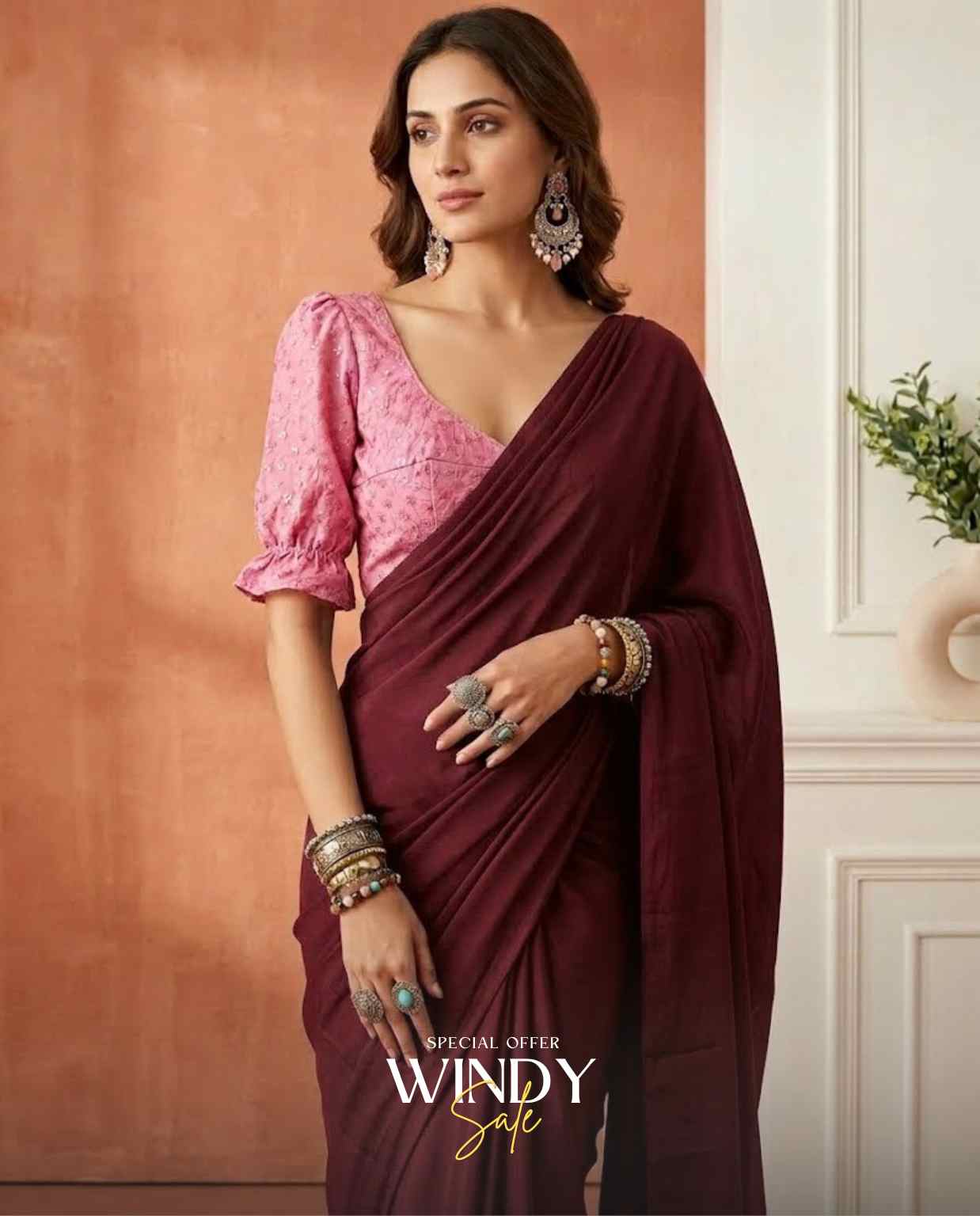 Georgette saree and long puff sleeve jacket - Image 7