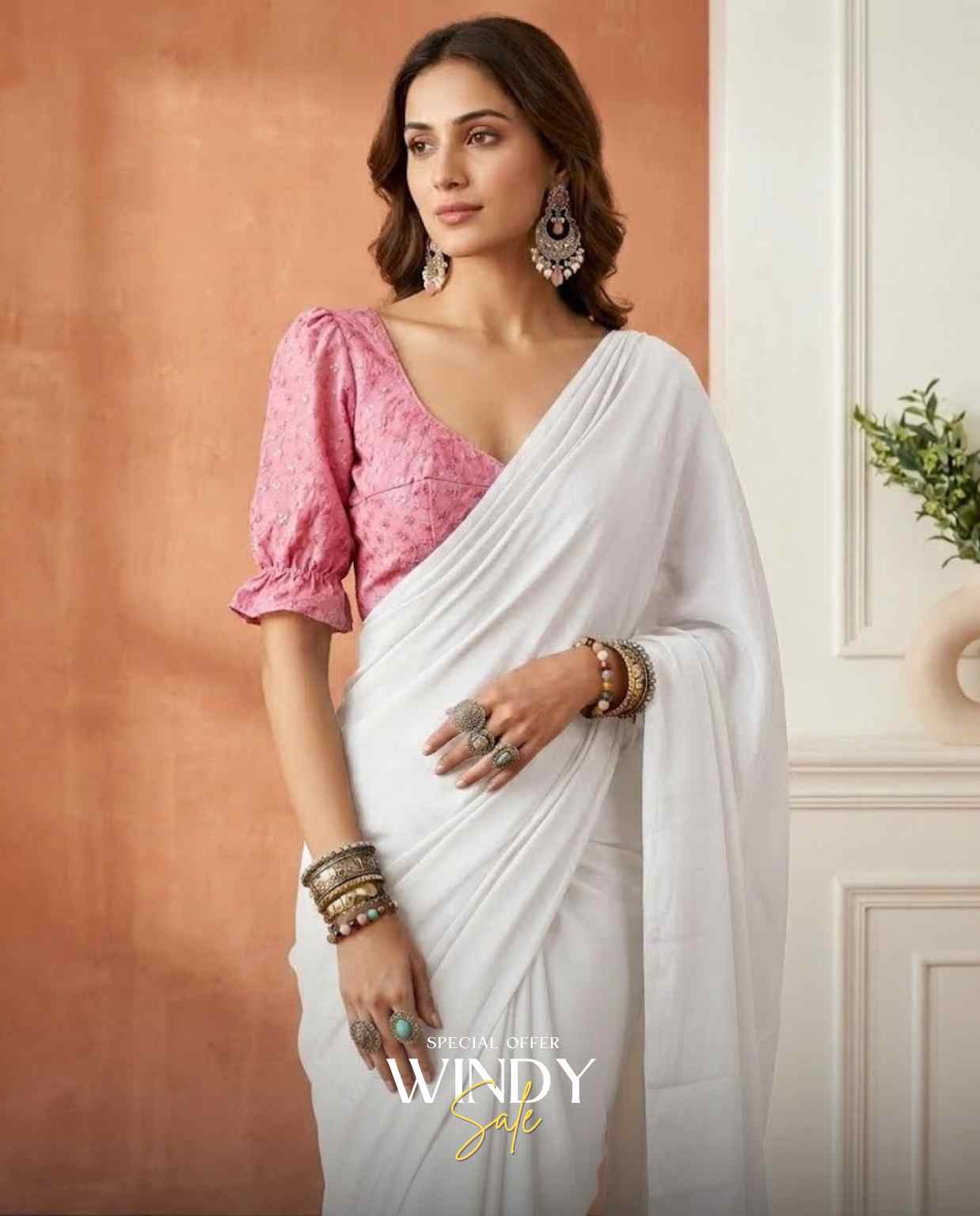 Georgette saree and long puff sleeve jacket - Image 6