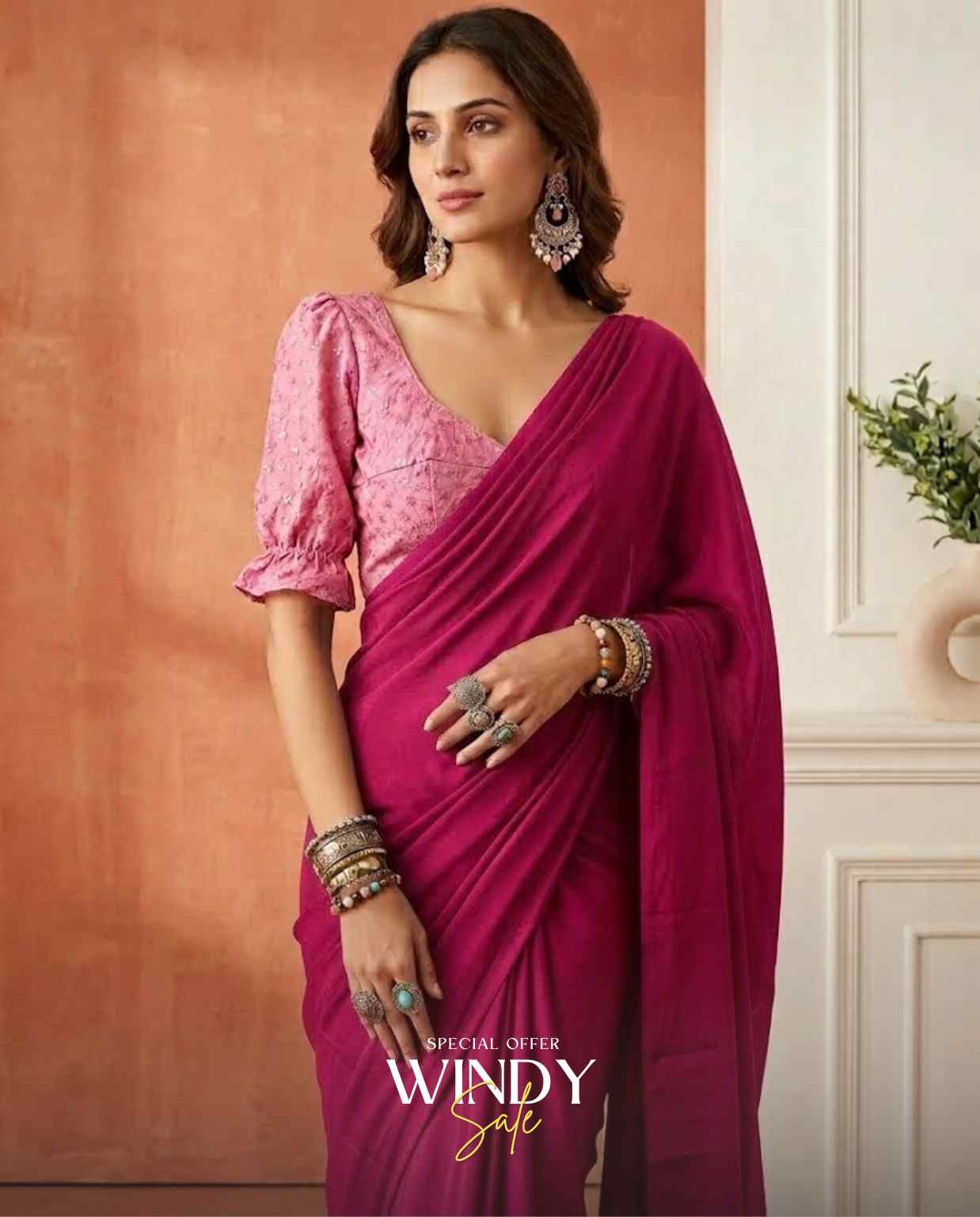 Georgette saree and long puff sleeve jacket - Image 4