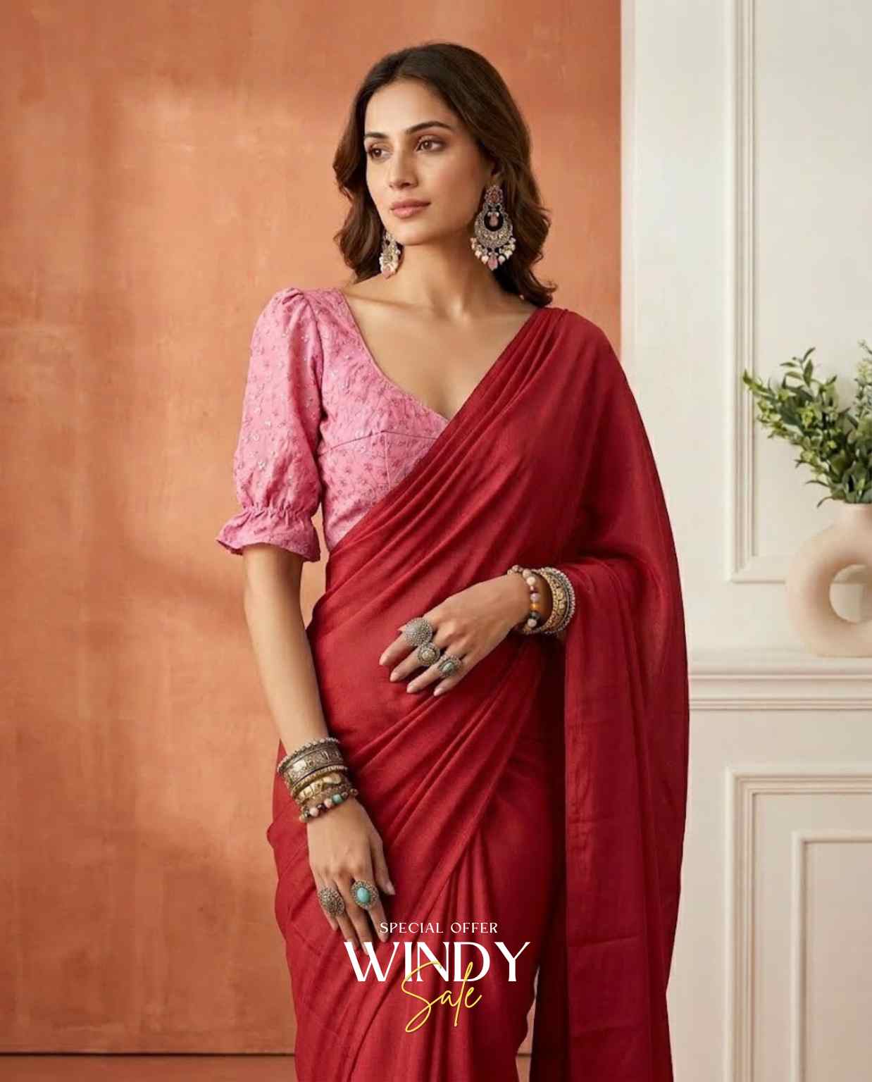 Georgette saree and long puff sleeve jacket - Image 10