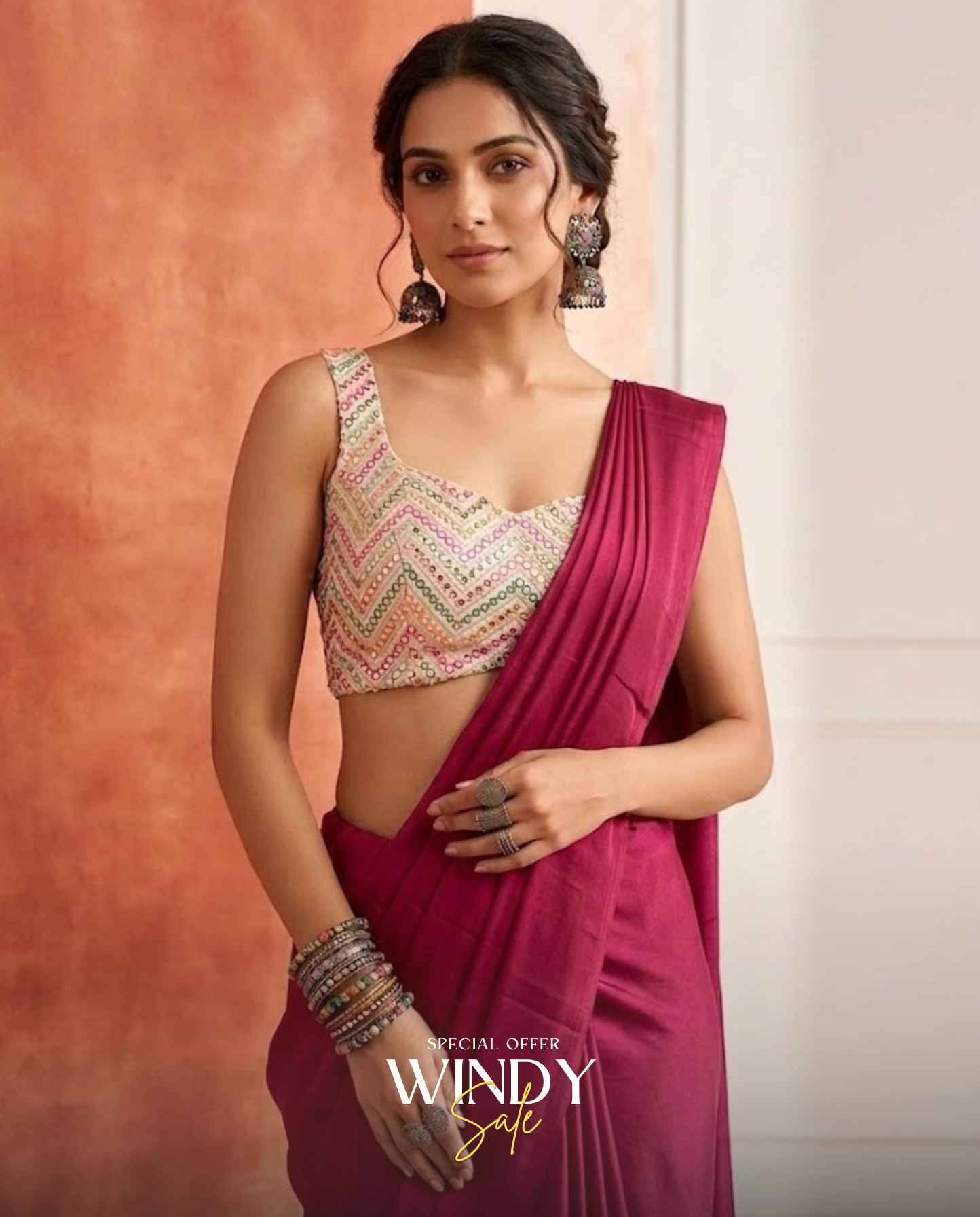 Valentina Saree, paired exclusively with the dazzling Mirror Mirror Sequins Jacket. - Image 6
