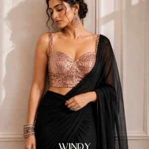 Saree, perfectly paired with a stunning Rose Gold Sequins Jacket.