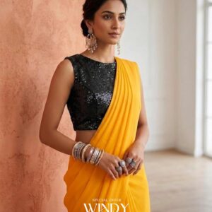 Georgette Saree, perfectly paired with a stunning High Neck Black Sequins Jacket.