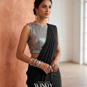 High neck silver sequence saree jacket gogette saree