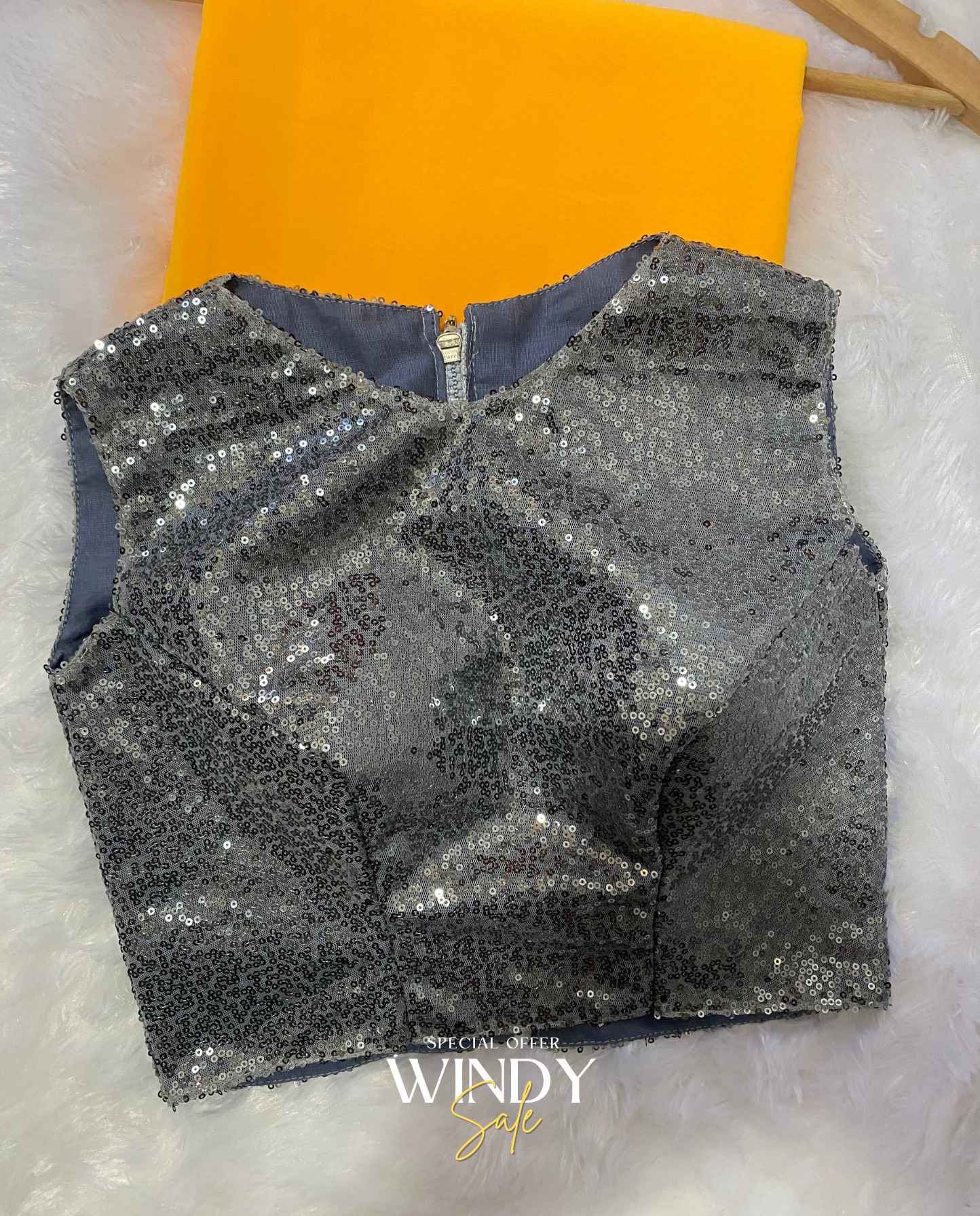 High neck silver sequence saree jacket gogette saree - Image 4