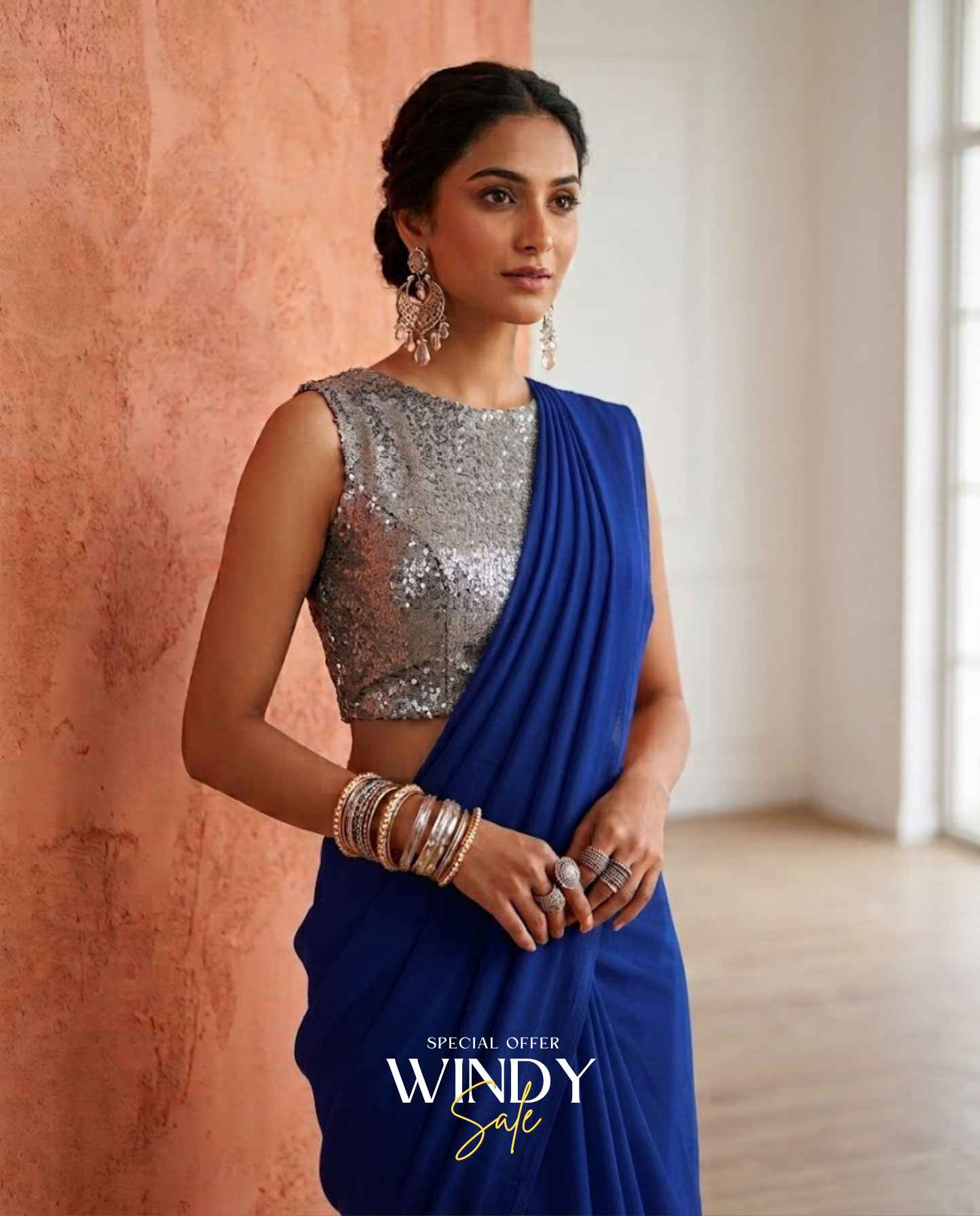 High neck silver sequence saree jacket gogette saree - Image 7