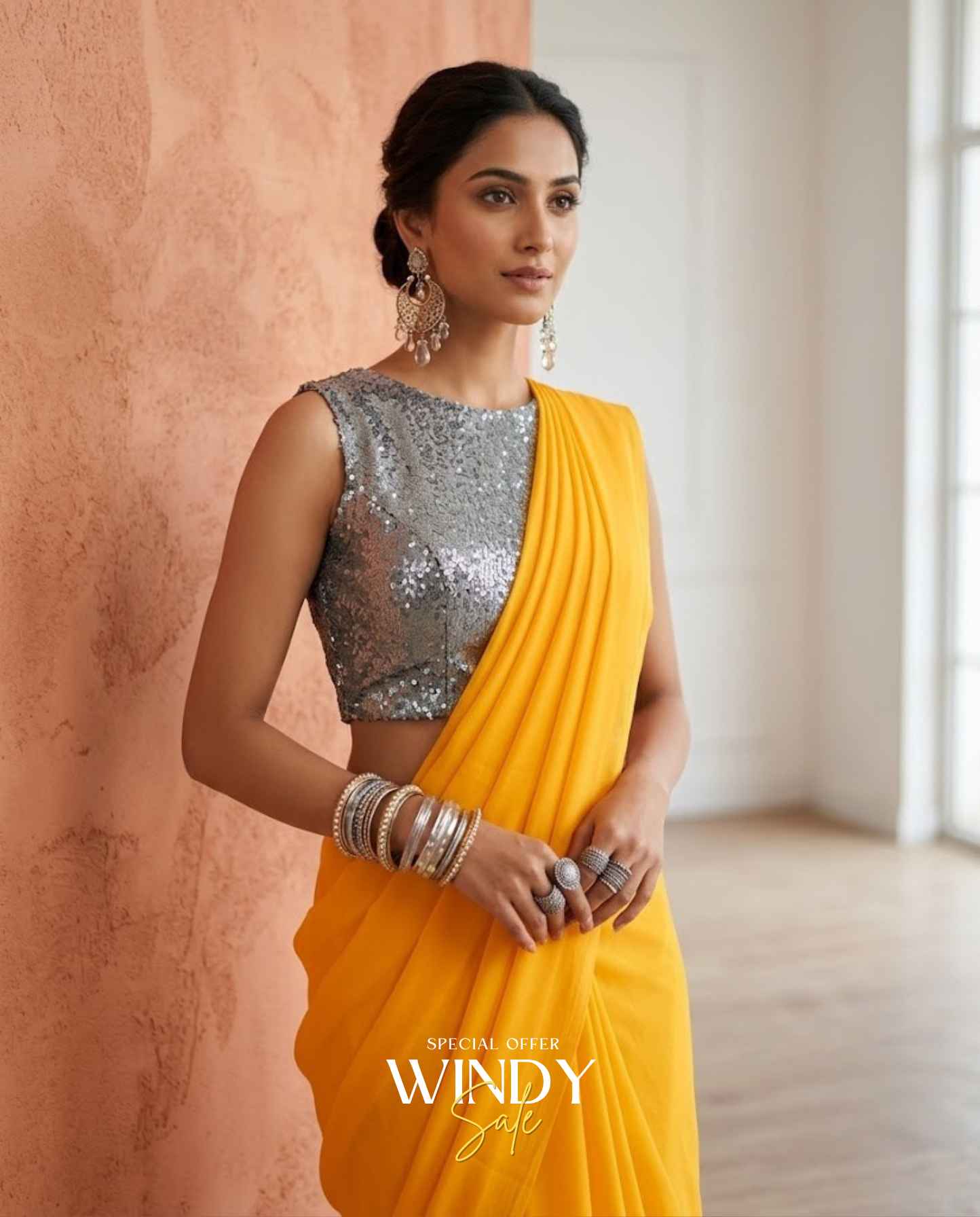 High neck silver sequence saree jacket gogette saree - Image 9