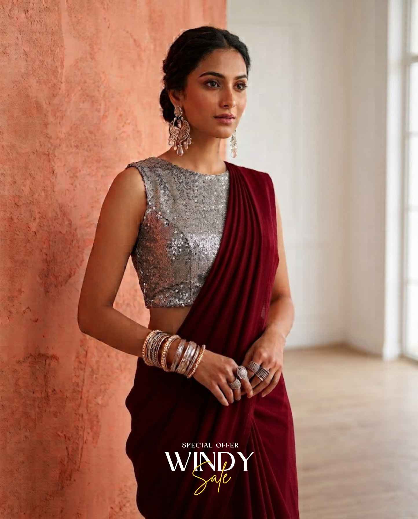 High neck silver sequence saree jacket gogette saree - Image 10