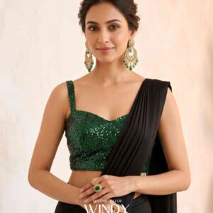 Georgette Saree, perfectly paired with a stunning Small Sequins Green Jacket.