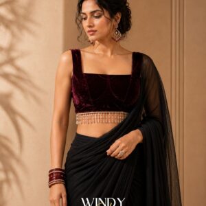 saree and  Velvet Jacket.